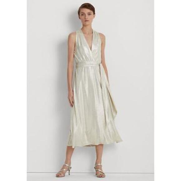 LAUREN RALPH LAUREN Women's Metallic‎ Jersey Halter Cocktail Dress Size 10 - Picture 8 of 10